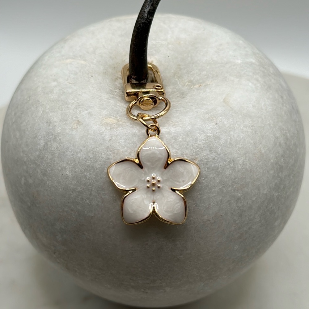 3/$12 Gold Plumeria Flower Pearlescent Ivory Enameled Keychain